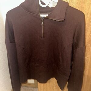 Universal Thread Chocolate Quarter-Zip Sweater- cropped